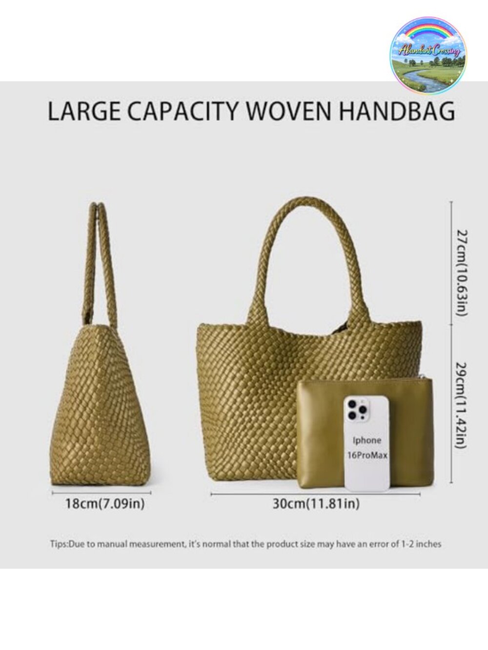 Woven Vegan Leather Tote Bag Large Shoulder Handbag - Picture 4 of 6